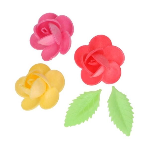 SET 15 FLORES DE PAPEL COMESTIBLES FRANGIPANI Y HOJAS - Imagen 2