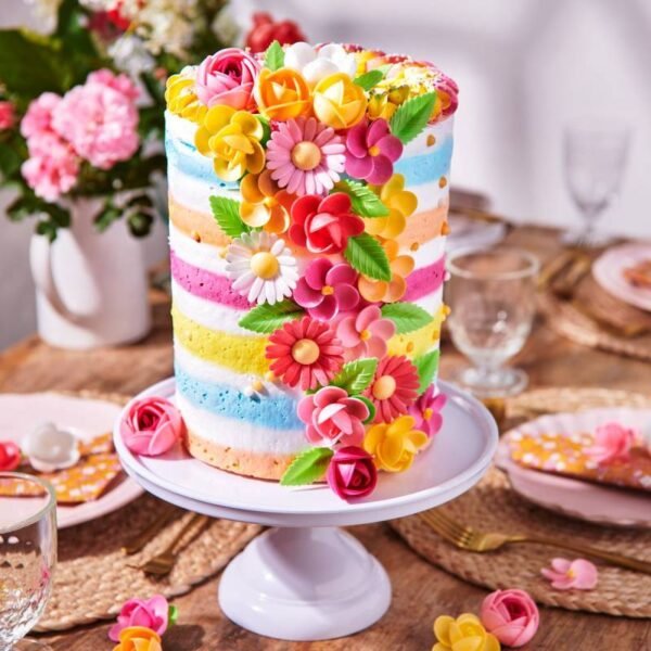 SET 8 FLORES DE PAPEL COMESTIBLES ROSADO - Imagen 3